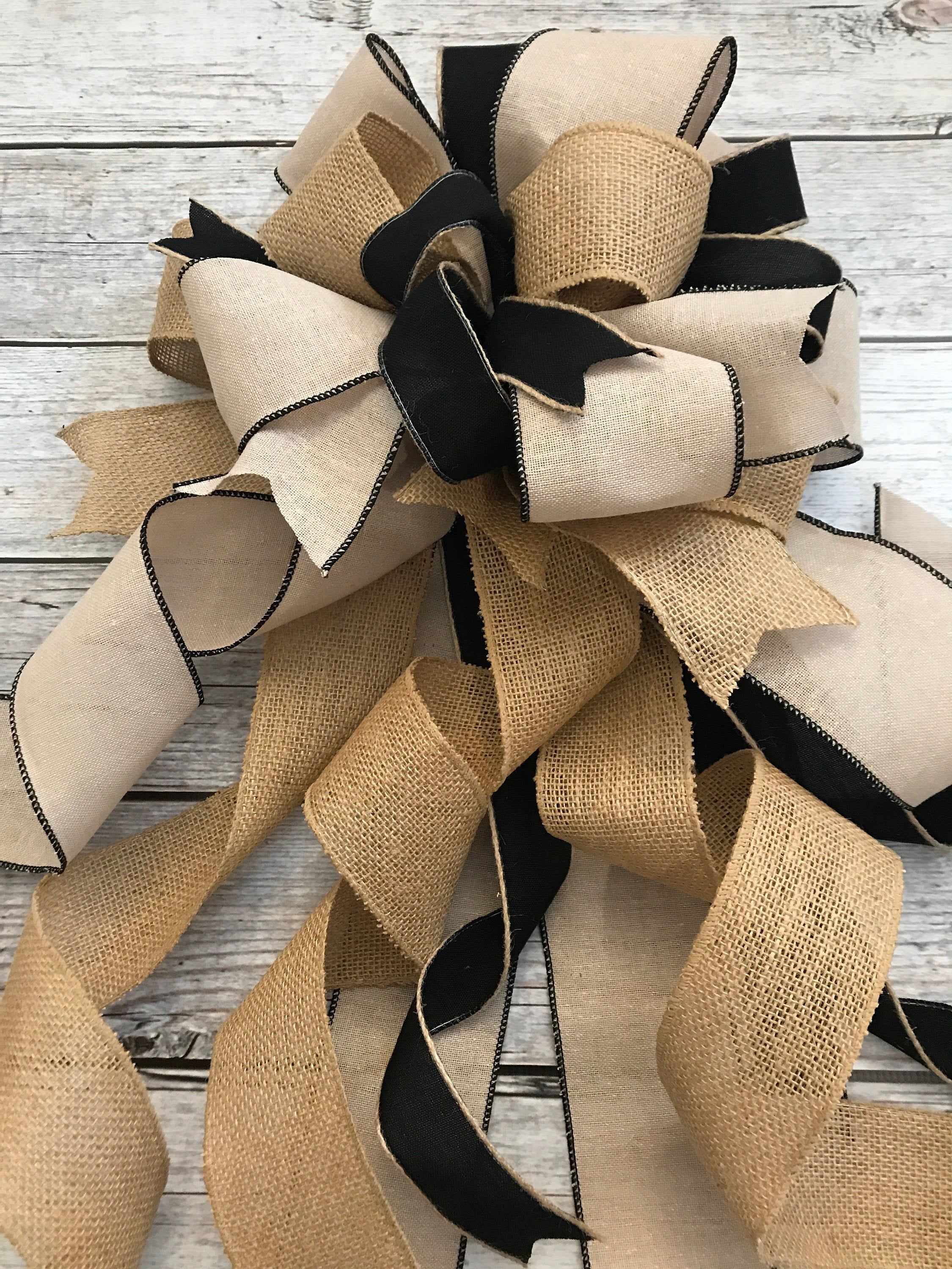 Burlap and Black Christmas Tree Topper bowWreath BowSwag | Etsy -   14 rustic christmas tree topper burlap bows ideas