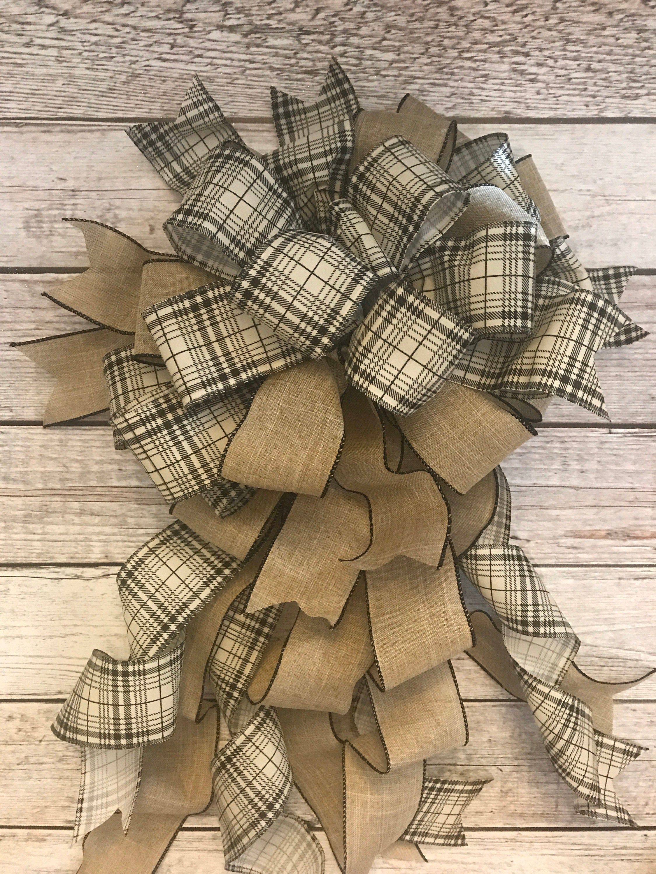Large Black and White Plaid Burlap Rustic Farmhouse Christmas Bow for Wreath, Tree Topper, Mailbox or Swag -   14 rustic christmas tree topper burlap bows ideas