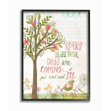 The Stupell Home Decor Collection Pink and Green Really Beautiful Days Spring Trees and Bird Illustration Framed Giclee Texturized Art, 11 x 14, Multicolor -   17 beauty Day background ideas