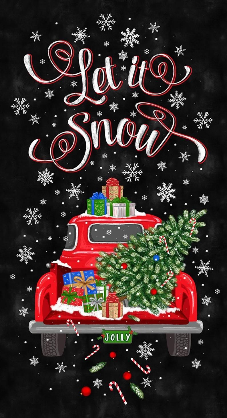 Quilt Fabric Let It Snow Red Pick Up Red Truck Christmas | Etsy -   18 christmas wallpaper red ideas