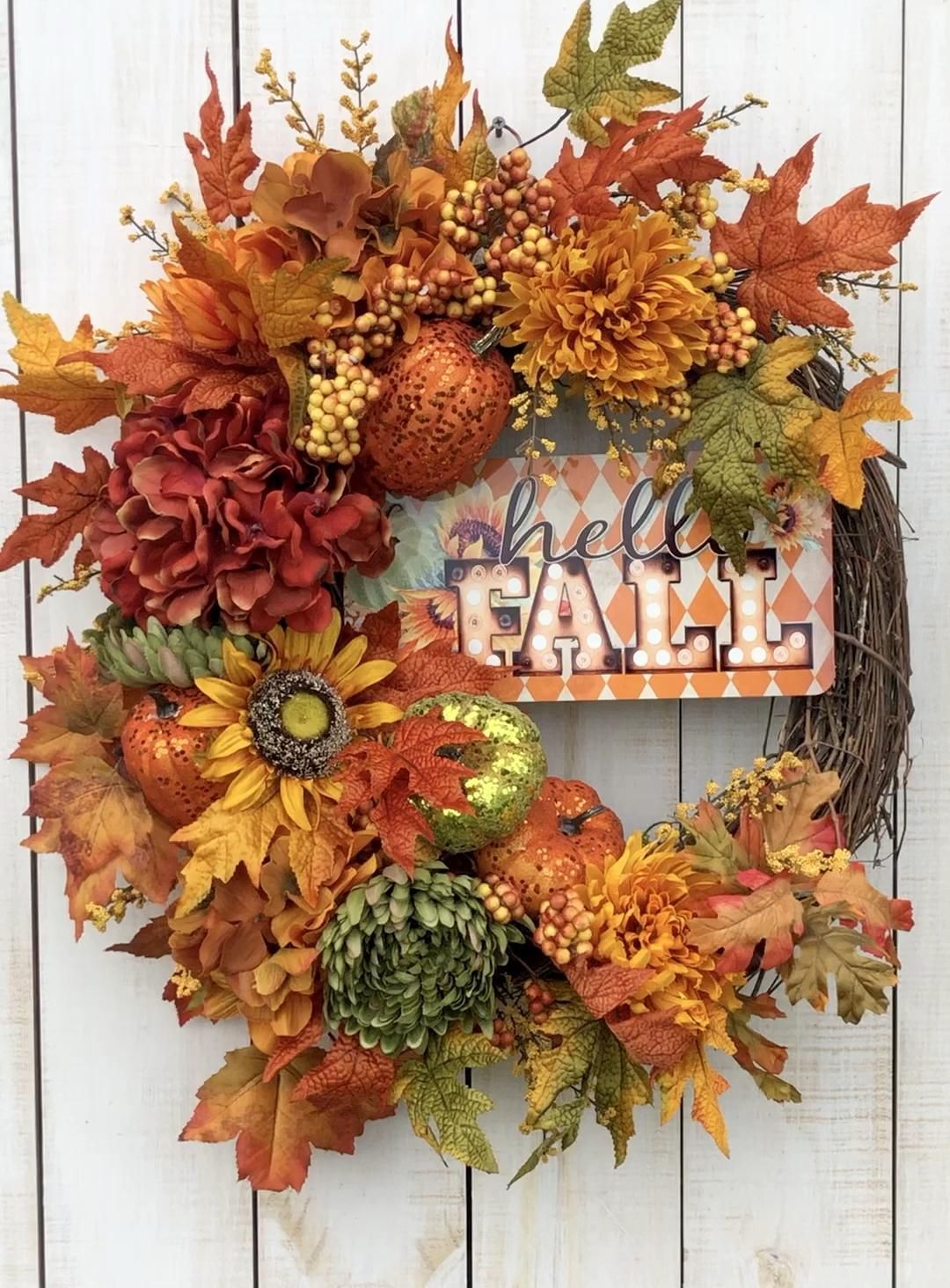 Fall pumpkin and sunflower wreath -   18 thanksgiving home decor ideas