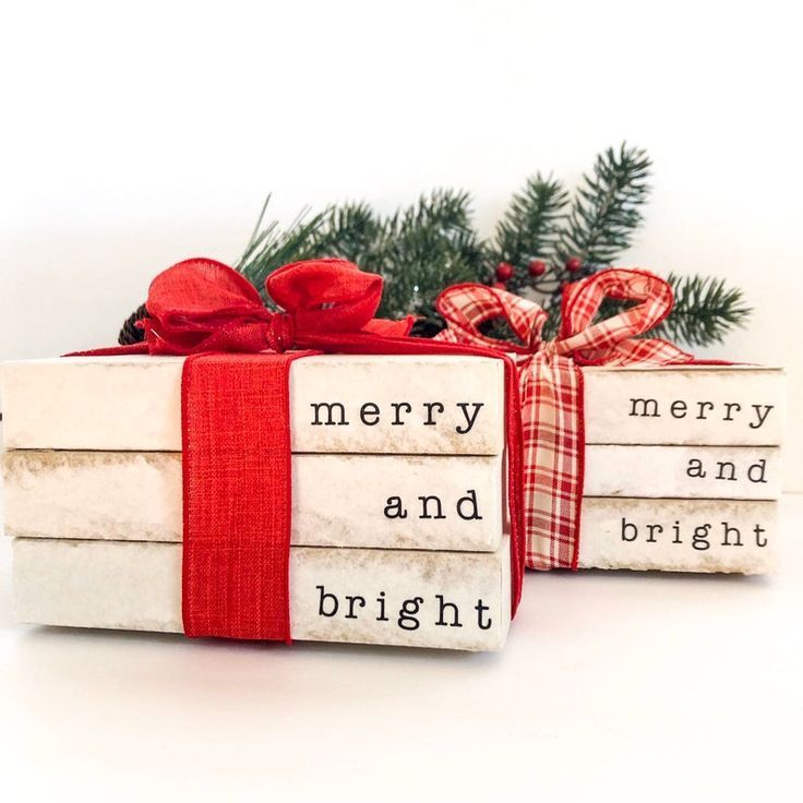 Merry and Bright Christmas Decorative Book Stack. Farmhouse Christmas Decor. Rustic Christmas Distre -   19 christmas decorations diy crafts ideas