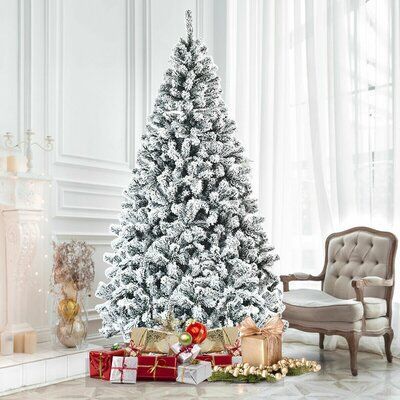 The Holiday Aisle Premium Snow Green Pine Artificial Christmas Tree Size: 7.5' -   19 christmas tree 2020 simple ideas