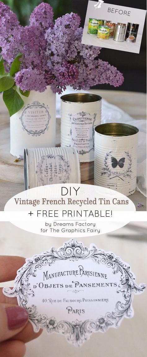 DIY Vintage French Recycled Tin Cans Project & Free Printable! -   19 vintage diy Projects ideas