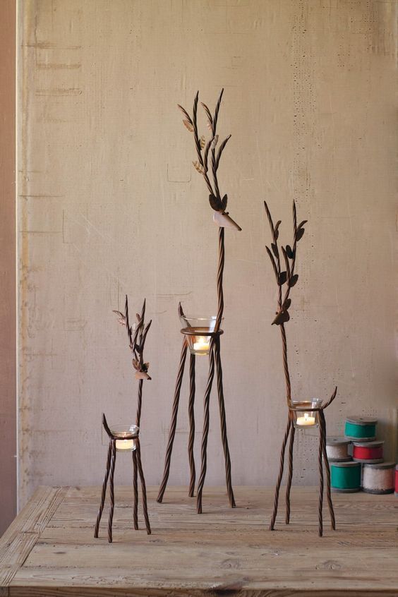 Kalalou Rustic Iron Reindeer With One Tealight - Set Of 3 -   20 christmas decorations ideas