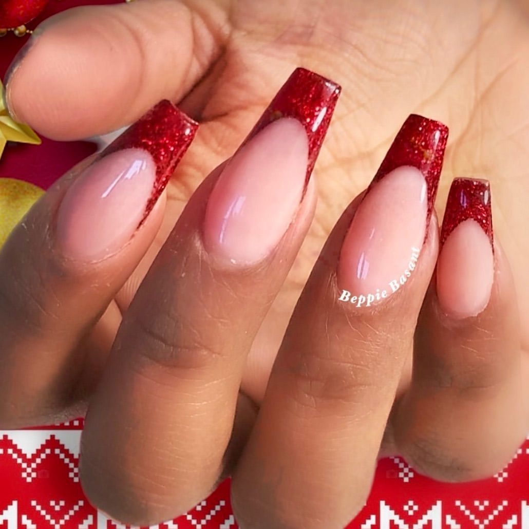 Young Nails Inc on Instagram: “Santa Baby!!! Perfect Christmas red nails by YN Mentor @beppiebasant_nailartist  Red, Glitter and a French is definitely the triple threat.…” -   15 christmas nails acrylic coffin simple ideas