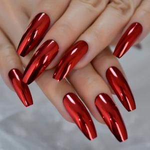 24 Acrylic Chromed Out Mirror Nails Metallic Reflective 24 Press On nails Coffin Shaped Stiletto nails Silver Gun Metal fake nail -   15 christmas nails acrylic coffin simple ideas