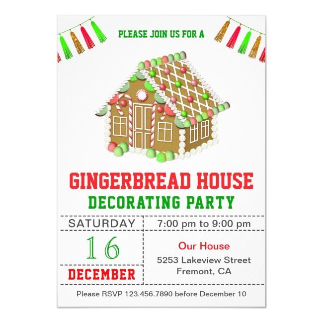 Red and Green Gingerbread House Decorating Party Invitation -   17 gingerbread house template measurements ideas