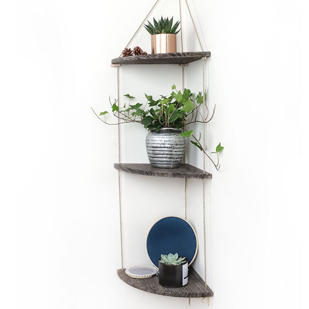 1/2/3 Tier Plant Stand Holder Hanging Display Flower Shelf, Wooden Wall Storage Rack Swing Rope Hanging Shelves Plant Flower Pot Corner Home Decor -   17 xmas decorations diy standing shelves ideas