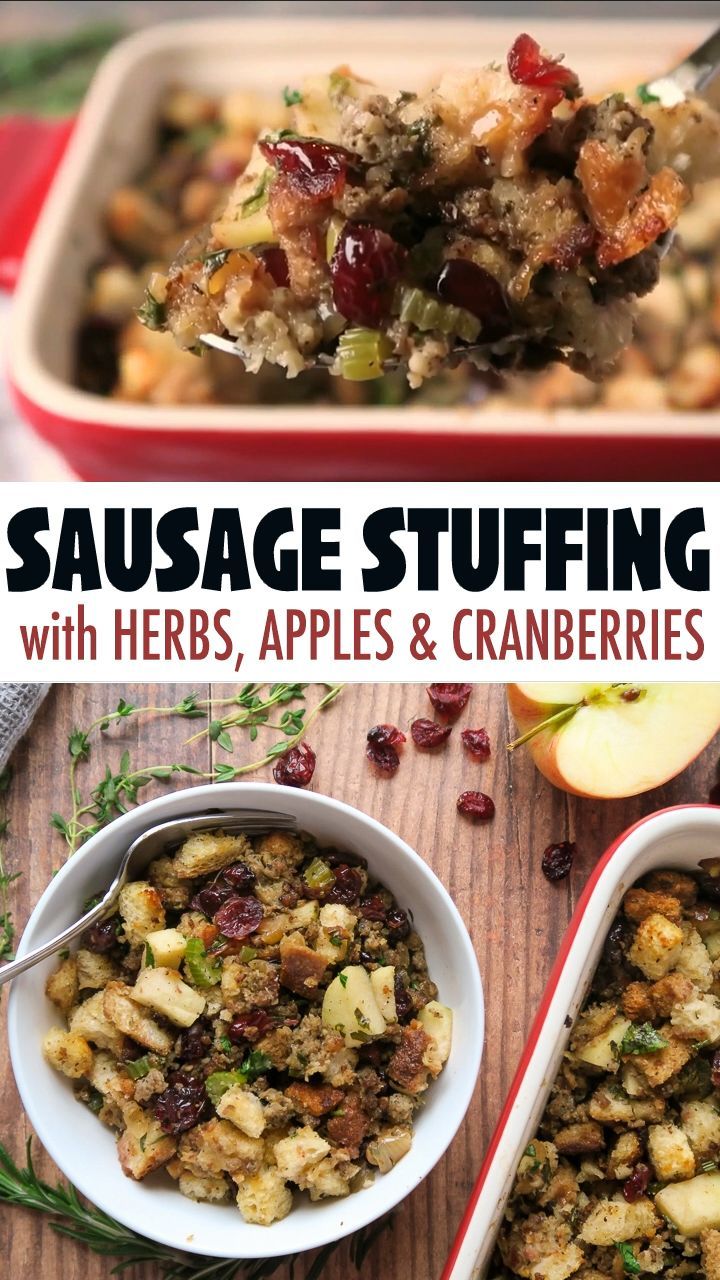 Sausage Stuffing with Apples, Cranberries and Herbs -   18 stuffing recipes easy thanksgiving ideas