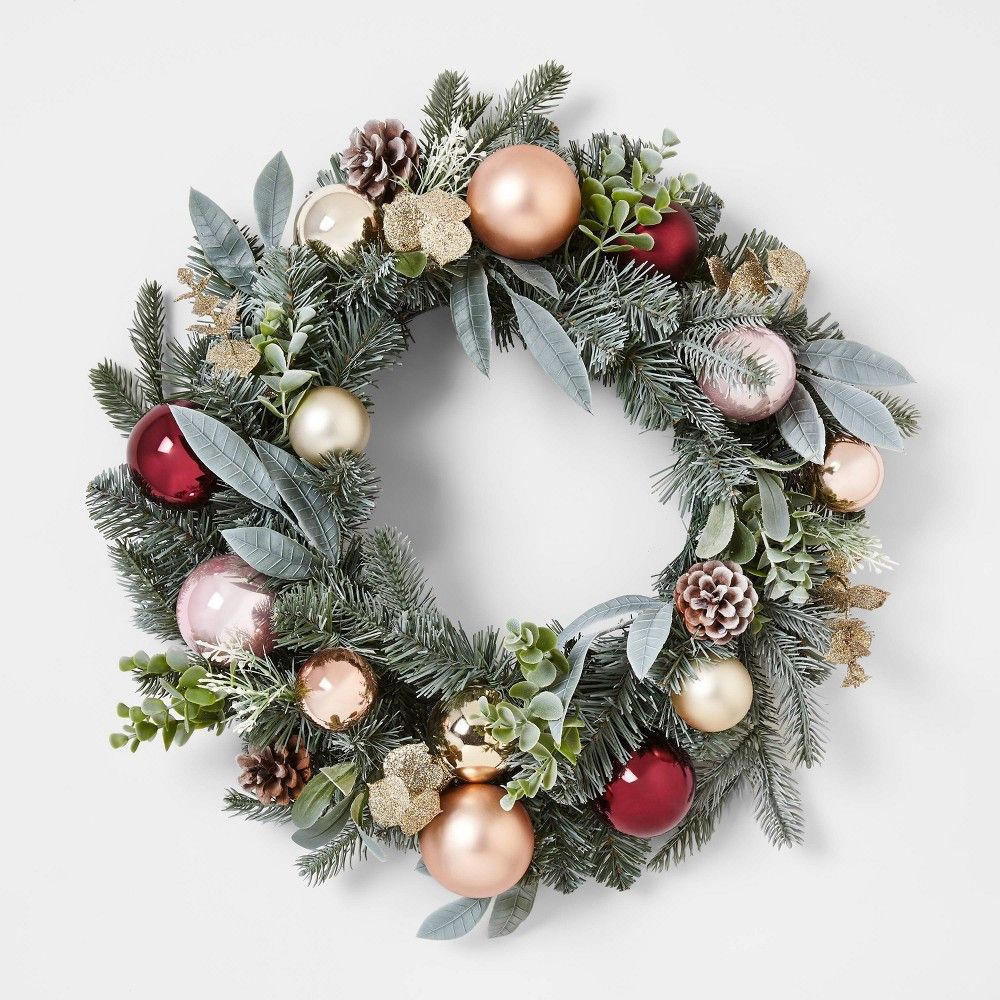 22in Mixed Artificial Pine Christmas Wreath with Shatterproof Ornaments Gold, Burgundy & Blush - Wondershop -   19 christmas decor wreaths & garlands ideas