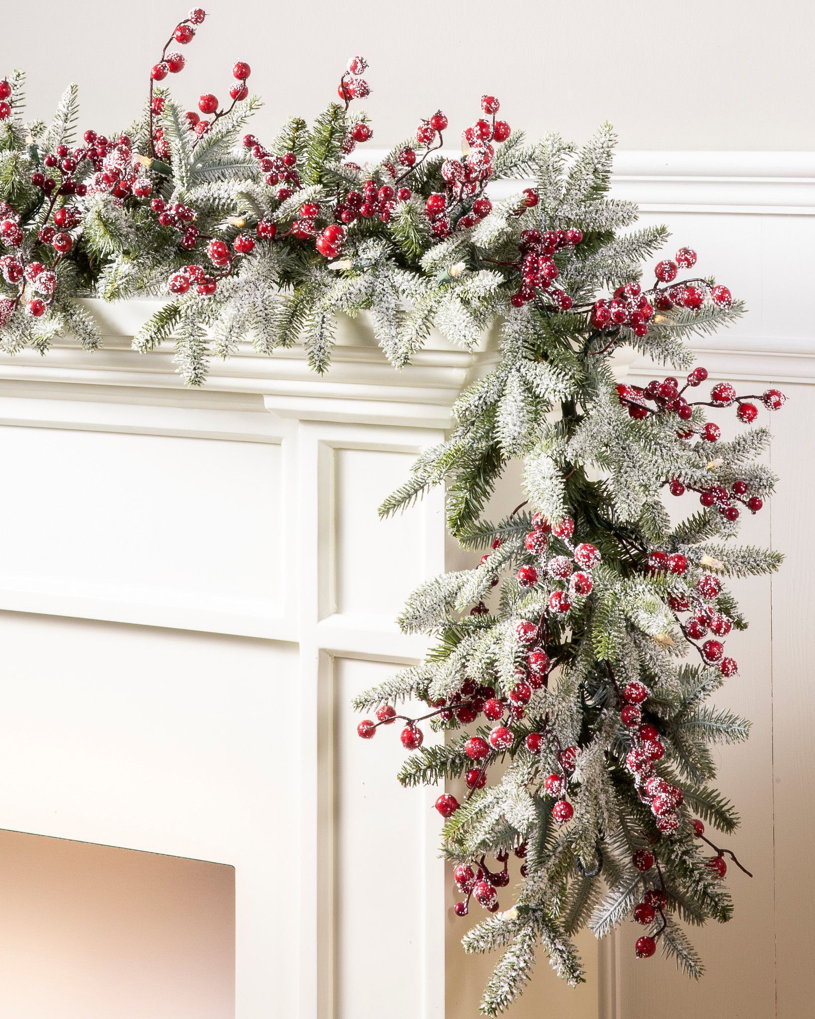 6' Red Berry Frosted Fraser Fir Artificial Christmas Garland, LED Clear by Balsam Hill -   19 christmas decor wreaths & garlands ideas