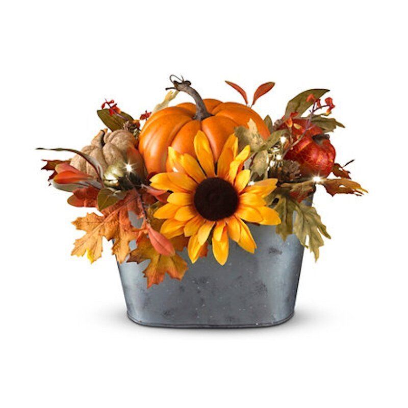 Harvest Center Piece Galvanzed Container / Floral and Lights -   19 diy thanksgiving centerpieces vases ideas