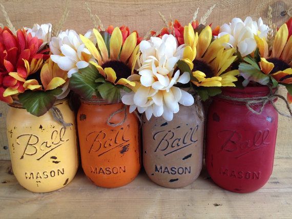 Mason Jar Fall Vase Set Fall Decor Fall Centerpiece Table | Etsy -   19 diy thanksgiving centerpieces vases ideas