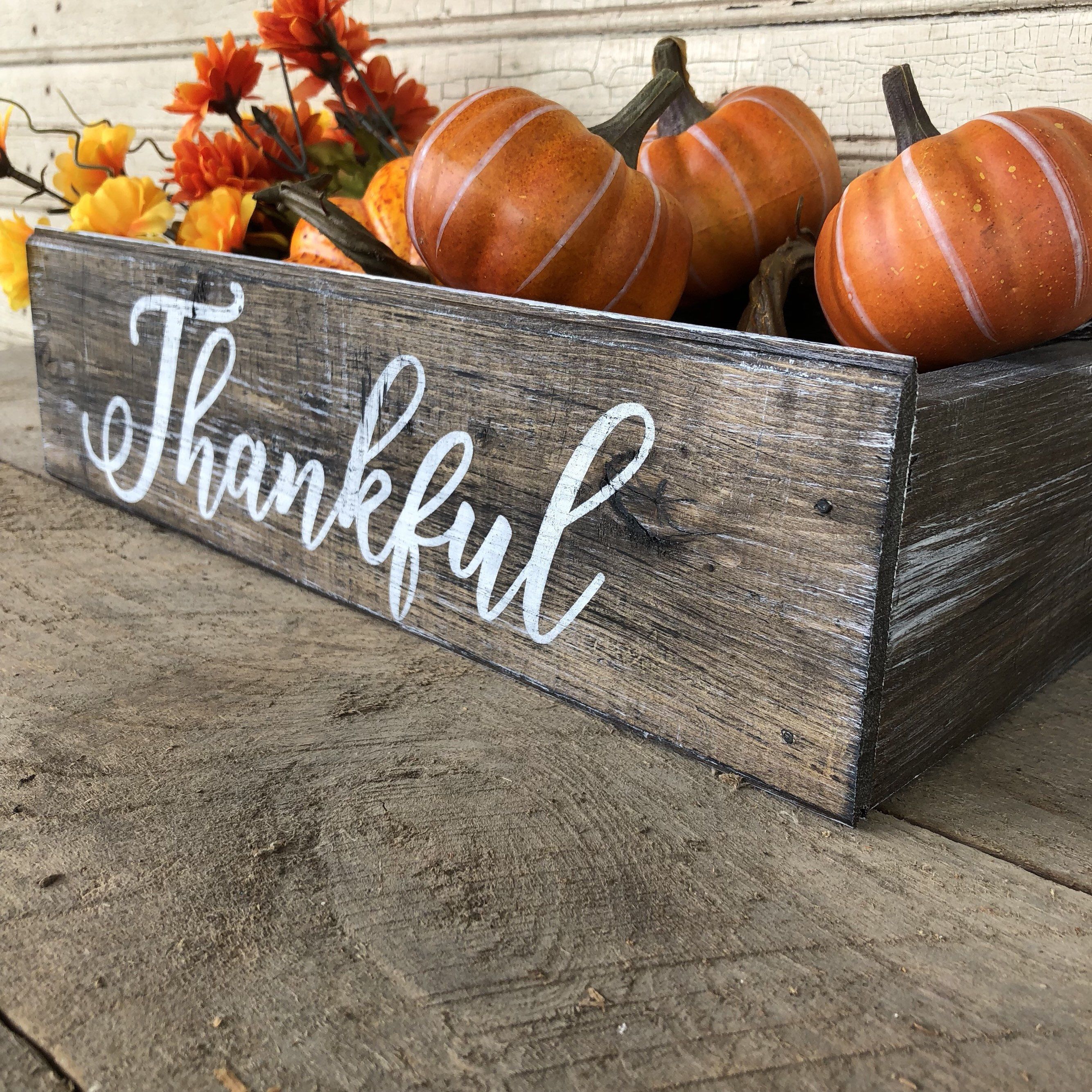 Thankful Farmhouse Style Crate, Brown Stained Wood Box for Thanksgiving, Farmhouse Decorating, Fall Table Centerpiece, Mason Jar, FREE SHIP -   19 diy thanksgiving centerpieces vases ideas