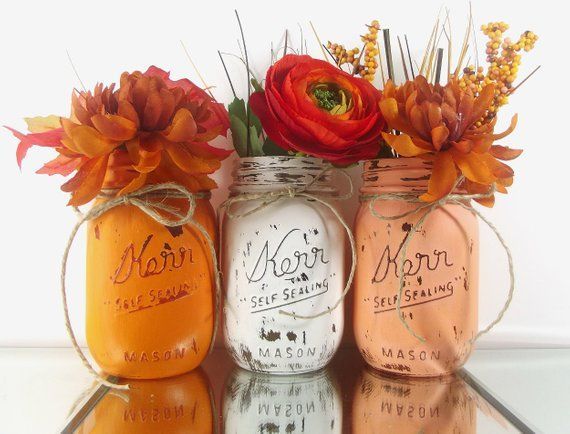 Fall Decor Mason Jar Centerpieces Autumn Decor Home Decor | Etsy -   19 diy thanksgiving centerpieces vases ideas