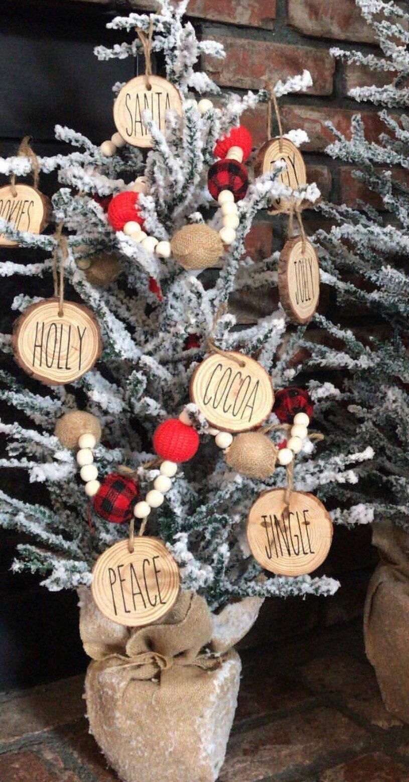 Rae dunn inspired christmas ornaments, gift, wood slice ornaments -   19 farmhouse christmas tree decorations diy ideas