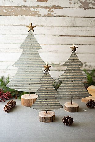 Christmas Corrugated Galvanized Trees (Set of 3) -   19 farmhouse christmas tree decorations diy ideas
