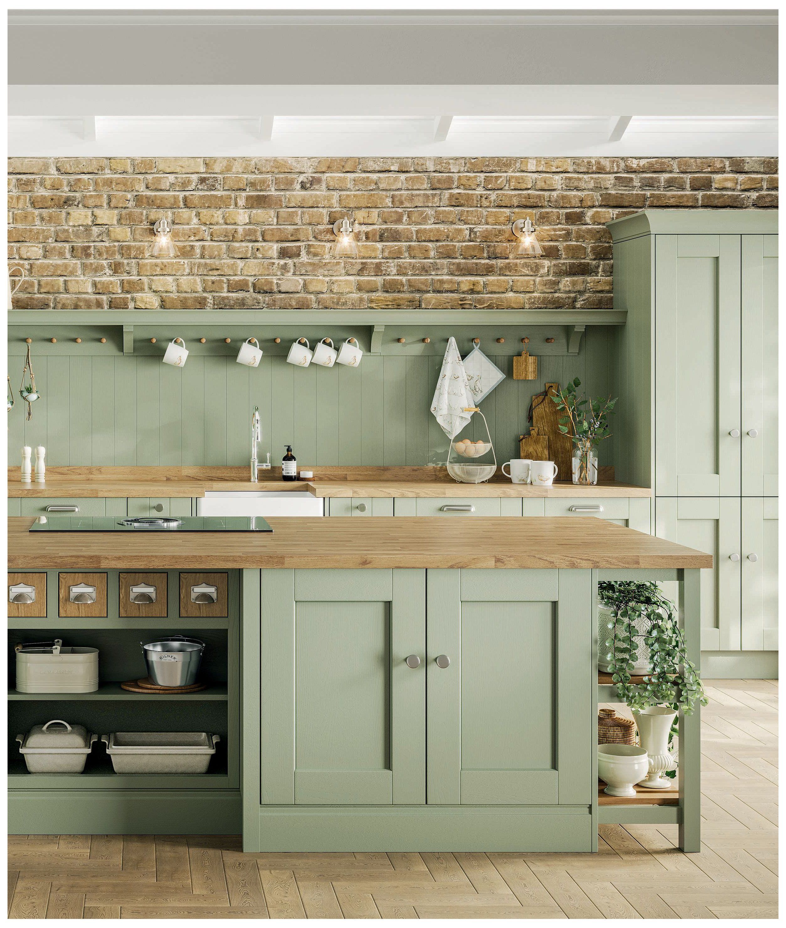 green kitchen cupboards -
