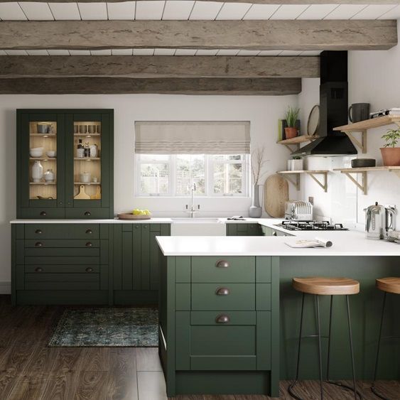 Fairford Dark Green -   19 sage green kitchen cabinets two tone ideas