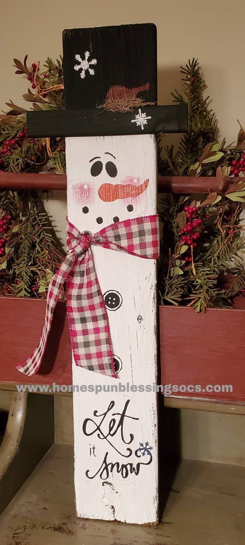Snowman plank sign  hand painted. Salvaged wood. Size range | Etsy -   20 diy christmas decorations for outside wood ideas