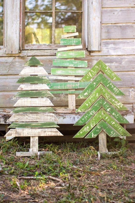 Kalalou Recycled Wooden Christmas Trees With Stands - Set Of 3 -   20 diy christmas decorations for outside wood ideas