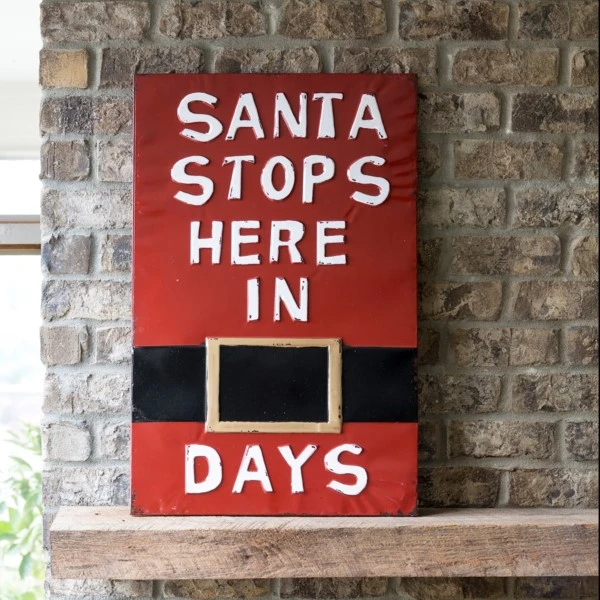 Vintage Embossed Metal Santa Stops Here Sign -   20 diy christmas decorations for outside wood ideas