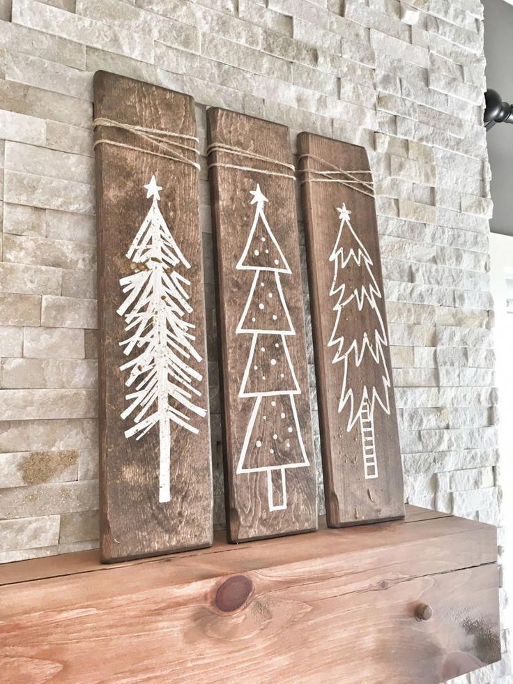 Set of 3 Rustic Wooden Christmas Trees, Xmas Wood Tree Decoration for Holiday Season, Christmas Holiday Gift and Present, Rustic Christmas -   20 diy christmas decorations for outside wood ideas