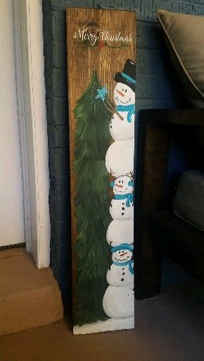 Handpainted Snowman Christmas Sign on Wood -   20 diy christmas decorations for outside wood ideas