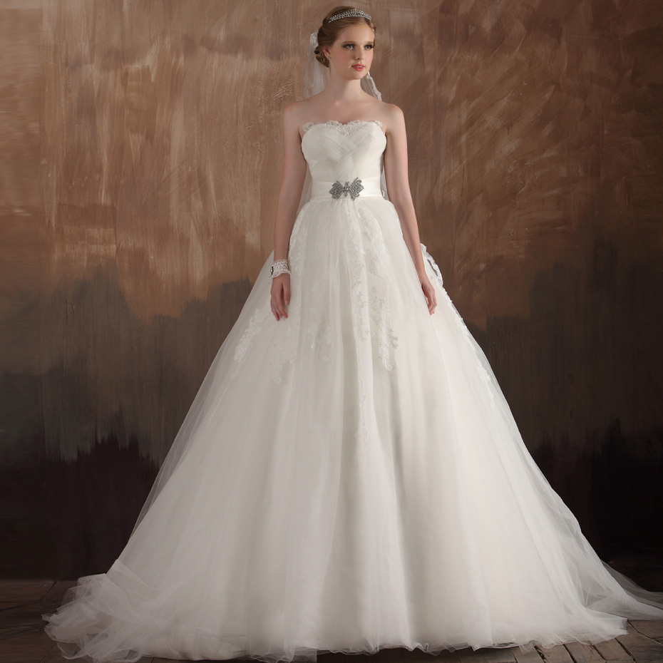 Organza Over Satin Strapless A line Bridal Gown wedding Dresses PinPoint