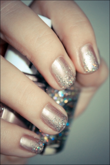 Neutral Nail With Glitter On The Tips